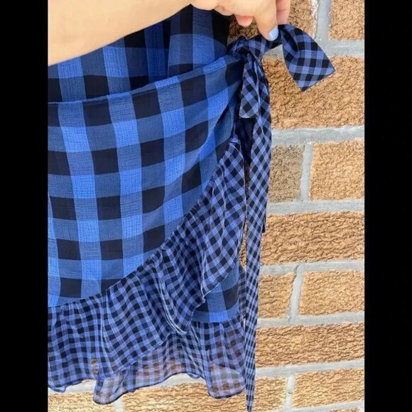 Tularosa Jenny Blue And Black Buffalo/gingham Plaid Wrap Mini Dress medium - Picture 5 of 15